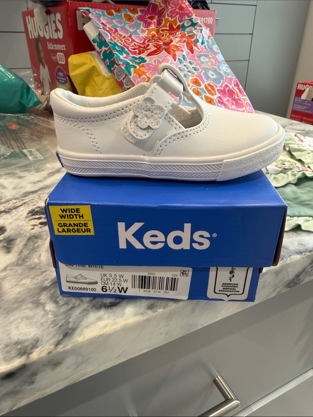 Keds Kids White Floral Strap Sneaker